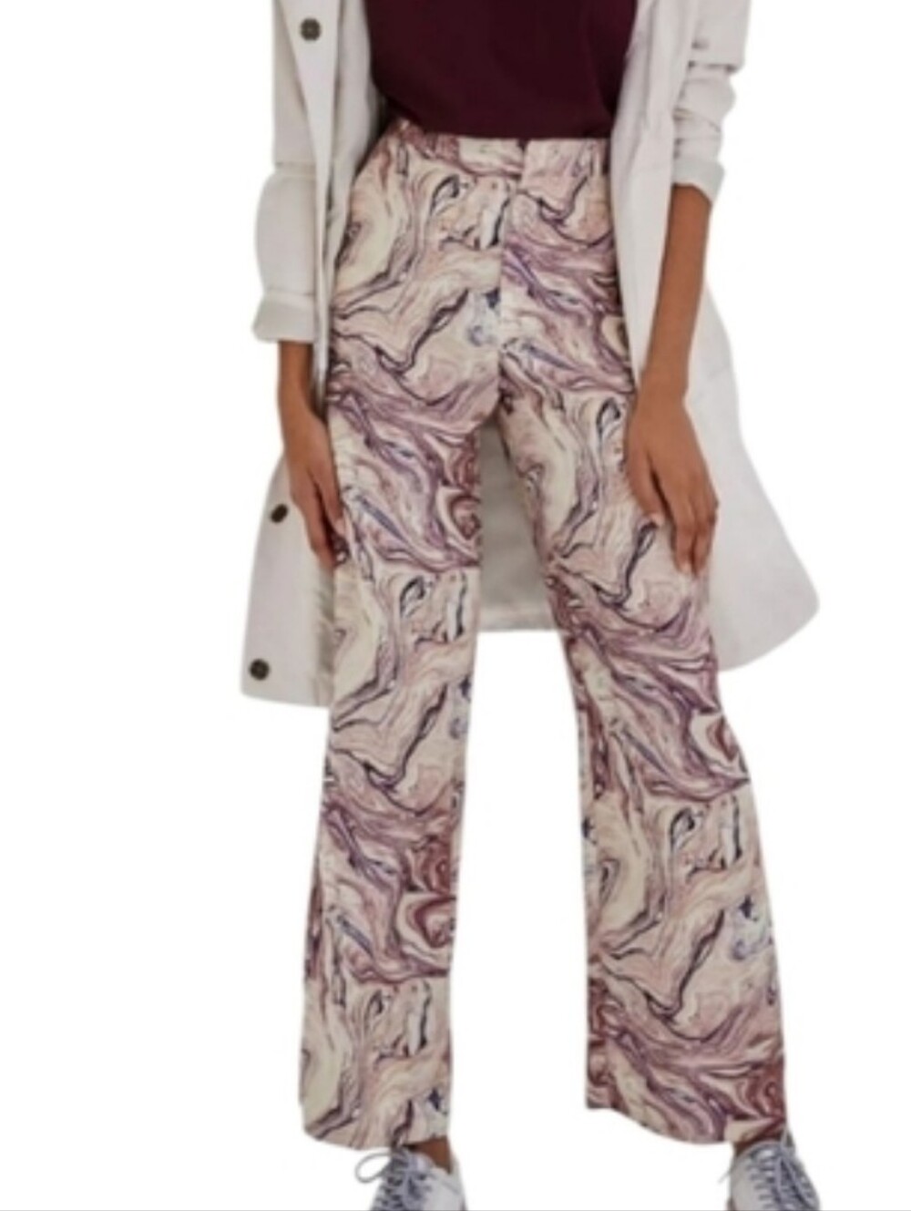 Scotch & Soda Neutral Swirl Starwatcher Edie Tailored Wide leg Trousers Sz 24